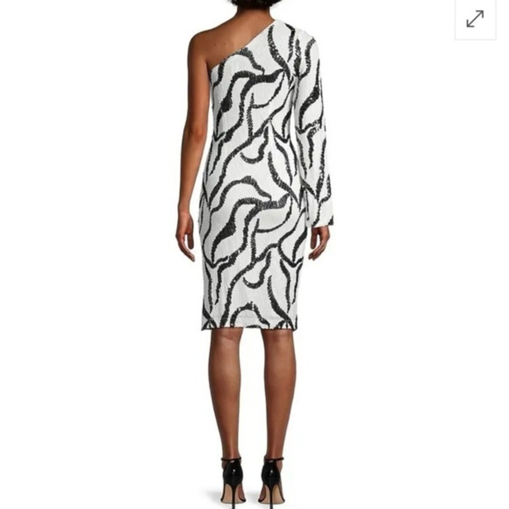 One33 Social One Shoulder Long Sleeve Black and White Sequin Dress NWT Sz 4 $275